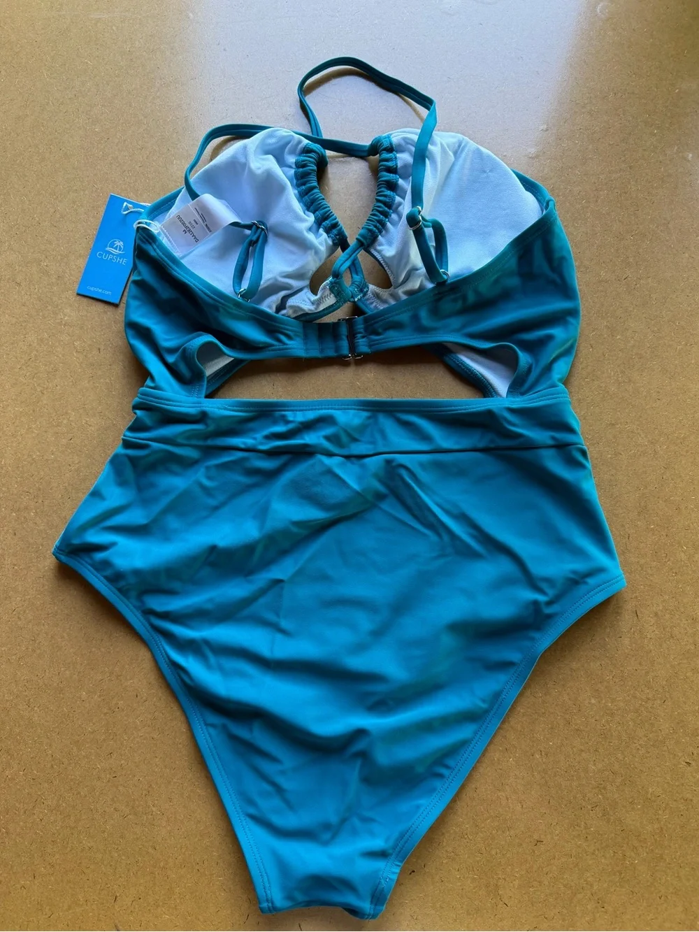 Cupshe NEW Women's One Piece Teal Cutout Criss Cross Halter Swim Suit Size M